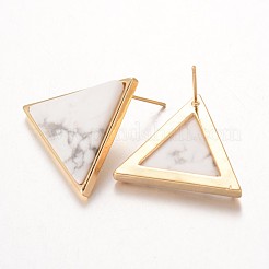 トライアングルブラスナチュラル＆シンセティックミックスストーンスタッドピアス  23x26.5x3.5mm  ピン：0.8mm&nbsp;EJEW-O072-01