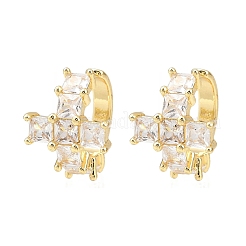 Brass Micro Pave Clear Cubic Zirconia Cross Cuff Earrings&nbsp;EJEW-F400-19G