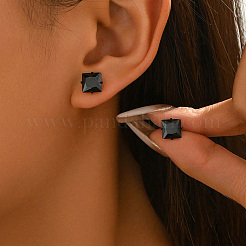 幾何学的な正方形の304ステンレススチール製スタッドピアス（女性用）  ブラック  9mm&nbsp;YP6314-3