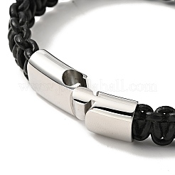 304ステンレススチール製マグネット留め金付きブラックレザー編みコードブレスレット、男性用、女性用  ミックスカラー  8-5/8インチ（22cm）&nbsp;BJEW-C021-17