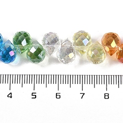 電気メッキガラスビーズセット  多面カット  ティアドロップ  カラフル  10x8mm  穴：0.8mm  約64個/連  15.35''（39センチメートル）&nbsp;EGLA-B009-01B