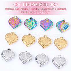 24個3色304ステンレスペンダント  テクスチャ  ハート  ミックスカラー  16.5x15.5x4mm  穴：1.2mm  8個/色&nbsp;STAS-DC0010-66