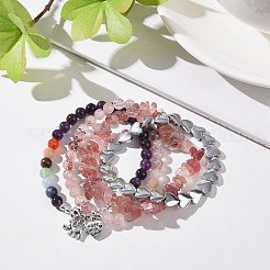 4 個天然 & 合成宝石ストレッチ ブレスレット セット  女性用合金チャームブレスレット  2-1/8~2-1/4インチ（5.3~5.6cm）&nbsp;BJEW-JB08946