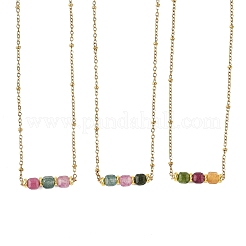 Natural Multicolor Tourmaline Faceted Cube Beads Pendant 304 Stainless Steel Satellite Chain Necklacs for Women&nbsp;NJEW-JN06541-01