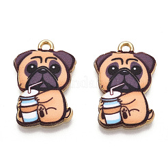 プリント合金ペンダント  ライトゴールド  飲みます  犬のチャーム  砂茶色  22.5x15x1.5mm  穴：1.6mm&nbsp;ENAM-N056-199F