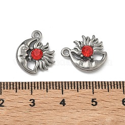 304ステンレスペンダント  月と太陽のチャーム  ラインストーン付き  ステンレス鋼色  ミックスカラー  15x13x3.5mm  穴：1.5mm&nbsp;STAS-F351-01P