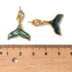 天然パウア貝のクジラの尾のペンダント  真鍮のセッティングとピン付き  片穴パーツ用  18KGP本金メッキ  29mm  クジラの尾：18x17.5x2.5 mm&nbsp;KK-G538-37G