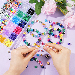 DIY バレル プラスチック & アクリル ビーズ & ポリマー クレイ ブレスレット 作成キット  ミックスカラー  9x6mm  穴：3.8mm&nbsp;DIY-YW0011-44