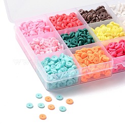 150g15色手作りポリマークレイビーズ  ヒシビーズ  ジュエリー工芸用品のDIY用  ディスク/フラットラウンド  ミックスカラー  6x1mm  穴：2mm  10 G /カラー&nbsp;CLAY-JP0001-12-6mm