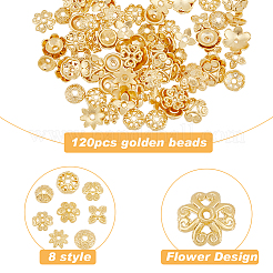 120スタイルラックメッキ合金ビーズキャップ8個  長持ちメッキ  鉛フリー＆カドミウムフリー  花  ゴールドカラー  6~9x2~3mm  穴：0.8~1.4mm  15個/スタイル&nbsp;FIND-FH0006-30