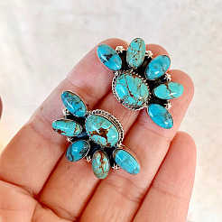 Bohemian Style Flower Alloy & Synthetic Turquoise Stud Earrings&nbsp;FS-WG437DA-01