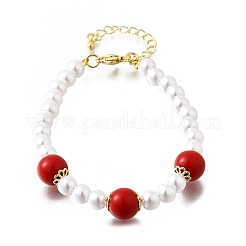 Brass ABS Imitation Pearl Beaded Bracelets for Women&nbsp;BJEW-D317-02G