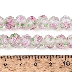 手作りの蓄光ビーズの連売り  ロンデル  インナー花と  多面カット  ミスティローズ  9~10x7~8mm  穴：1~1.6mm  約40個/連  12.01インチ（30.5cm）&nbsp;LAMP-N037-01G