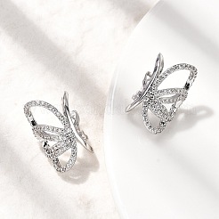 Brass Micro Pave Clear Cubic Zirconia Butterfly Cuff Earrings&nbsp;EJEW-P322-16P