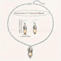 フクロウのボヘミアスタイルの合金と樹脂のペンダントネックレスとダングルイヤリングセット  アンティークシルバー  450mm&nbsp;FS-WGD384A-01