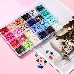 24色手作りポリマークレイビーズ  ジュエリー工芸用品のDIY用  ディスク/フラットラウンド  ヒシビーズ  ミックスカラー  8x0.5~1mm  穴：2mm  24色  約76~80PCS /カラー  1824~1920個/箱&nbsp;CLAY-X0011-03C