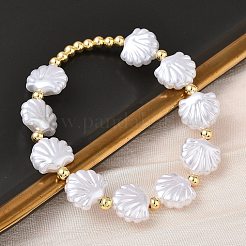 Brass & Plastic Beaded Stretch Bracelets for Women&nbsp;BJEW-F515-09G