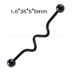 304ステンレススチールロングバーベル軟骨ピアス  ブラック  波形  35x5mm  ピン：1.2mm&nbsp;FS-WGA4435-09