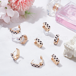 4 Pairs Rectangle with Tartan Pattern Alloy Enamel Hoop Earrings&nbsp;EJEW-SC0002-26D