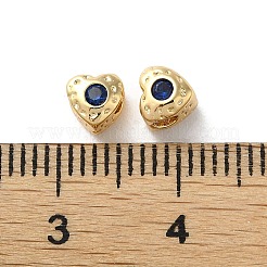 バレンタインデー 真鍮 マイクロパヴェ キュービックジルコニア ビーズ  カドミウムフリー＆ニッケルフリー＆鉛フリー  ハート  ダークブルー  4.5x5x4.5mm  穴：2mm&nbsp;LS-KK-P256-10G-03