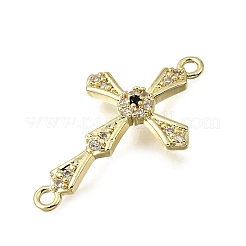 Religion Brass Micro Pave Clear Cubic Zirconia Connector Charms&nbsp;KK-G602-07G-09