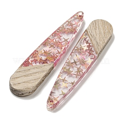 ウッドペンダント  樹脂と金箔  ティアドロップ  サクランボ色  53.5x11x4mm  穴：1.5mm&nbsp;FIND-B042-05D