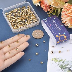250個 5スタイル 304ステンレススチールビーズ  ラウンド  ゴールドカラー  2~6x2~5mm  穴：0.8~2.2mm  50個/スタイル&nbsp;STAS-SC0006-93