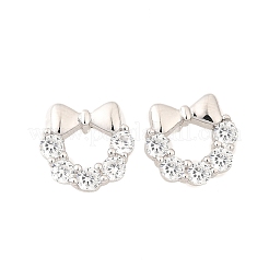Bowknot 925 Sterling Silver Micro Pave Clear Cubic Zirconia Stud Earrings&nbsp;EJEW-S271-02P