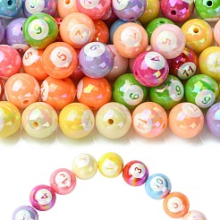 UVメッキ不透明アクリルビーズ  虹色の  ビリヤード  ツートン  ミックスカラー  16x15mm  穴：2mm&nbsp;OACR-CJC0007-14