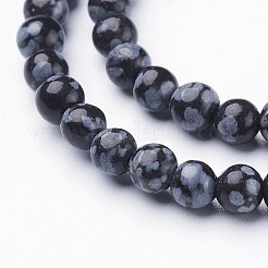 天然石スノーフレークオブシディアンビーズ連売り  ラウンド  4mm  穴：0.8mm  約85~90個/連  15インチ&nbsp;GSR4mmC009