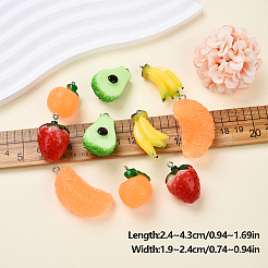 10本5スタイルレジンペンダント  プラチナトーン鉄パーツ  模造食品  ミックスカラー  24~43x19~24x15~20mm  穴：2mm  2個/スタイル&nbsp;RESI-YW0001-97