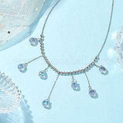 ガラスのティアドロップチャームネックレス  女性用304ステンレススチールボールチェーンネックレス  ステンレス鋼色  13.98インチ（35.5cm）&nbsp;NJEW-TA00149