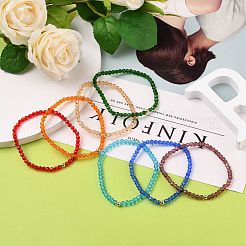 ビーズのブレスレット  ガラスビーズと真鍮ビーズと  ミックスカラー  内径：2-1/4インチ（5.8cm）  7個/セット&nbsp;BJEW-JB05670