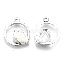 合金のチベット風チャーム  カドミウムフリー＆鉛フリー  鳥と丸いリング  アンティークシルバー  24x20.5x2.5mm  穴：1.4mm&nbsp;X-TIBE-N006-28AS-LF