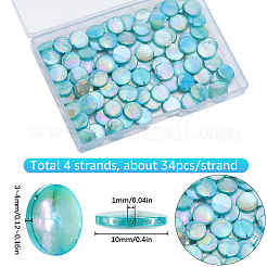 淡水貝ビーズ4本  ABカラーメッキ  染め  フラットラウンド  シアン  10~11.5x3~4mm  穴：1mm  32~34個/連  14.57~14.96インチ（37~38cm）&nbsp;SHEL-SC0001-48