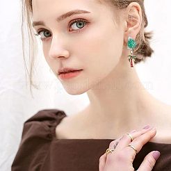 ココナッツツリーとパイナップルのエナメルダングルクリップオンイヤリング4組2スタイル  女性用プラチナ合金ノンピアスジュエリー  ミックスカラー  38~45mm  2ペア/スタイル&nbsp;EJEW-AR0001-08