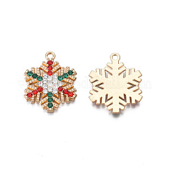 ラックメッキ合金ペンダント  カラフルなラインストーン付き  カドミウムフリー＆ニッケルフリー＆鉛フリー  クリスマススノーフレークチャーム  ライトゴールド  24x19.5x2mm  穴：1.8mm&nbsp;PALLOY-N164-023LG