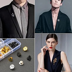 56 個 5 スタイル真鍮 & 合金 & シリコンラペルピンバックキット  バタフライクラッチバッキングピンロッキングクラスプ  プラチナ·ゴールデン  7~10x5.5~10mm  穴：1~1.2mm&nbsp;DIY-YW0008-35
