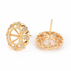Brass Micro Pave Clear Cubic Zirconia Stud Earrings Findings&nbsp;KK-T062-128G-NF