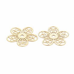 ラックメッキ 304 ステンレススチール フィリグリージョイナー  エッチングされた金属装飾  ニッケルフリー  花  18KGP本金メッキ  18.5x19x0.4mm  穴：1.8mm&nbsp;X-STAS-T057-44G