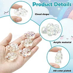 10 個の UV メッキ透明レインボー虹色アクリルビーズ  ABカラーメッキ  雲  クリアAB  33x22.5x16.5mm  穴：2.5mm&nbsp;PACR-YW0001-45