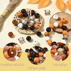 牛と丸い木製ビーズ  ジュートコード付き  ミックスカラー  16~17.5x16~17x6~16mm  穴：2~4mm  100pc&nbsp;WOOD-CJ0002-31