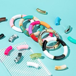72個18スタイルccbプラスチック＆天然石風＆不透明アクリルビーズ  カーブチューブ  ミックスカラー  35~36x13.5~14x11~11.5mm  穴：3.5~4mm  4個/スタイル&nbsp;MACR-LS0001-05A