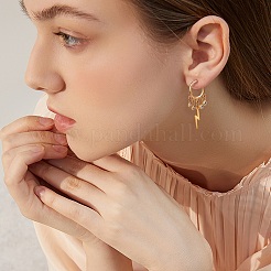 稲妻真鍮ダングルハギーフープピアス  女性用クリアキュービックジルコニアドロップシャンデリアピアス  ゴールドカラー  40mm  ピン：0.8mm&nbsp;EJEW-SW00001-01