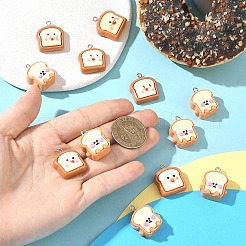 12本2スタイルレジンペンダント  模造食品  トーストパンチャーム  白金鉄パーツ  プラチナ  24~24.5x20~22x10~10.5mm  穴：2mm  6個/スタイル&nbsp;RESI-YW0006-49