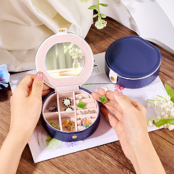 Round PU Leather & Plastic Jewelry Set Storage Box&nbsp;CON-TAC0014-06C