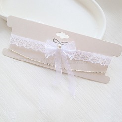 Alloy with Plastic Pearl Lace Bowknot Double Layer Choker Necklaces for Women&nbsp;FS-WG34BC4-01