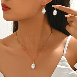 Oval Plastic Imitation Pearl Earrings & Pendant Necklaces Sets for Women&nbsp;XB7297