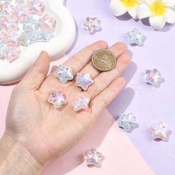30個 3色UVメッキプリント透明アクリルビーズ  虹色の  蝶結びとタータン模様の星  ミックスカラー  19x20.5x9.5mm  穴：1.8mm  10個/カラー&nbsp;PACR-YW0001-59