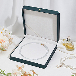 スクエア PU レザー シングルネックレスボックス  濃い緑  19.3x19.3x4.6cm&nbsp;AJEW-WH0016-59B